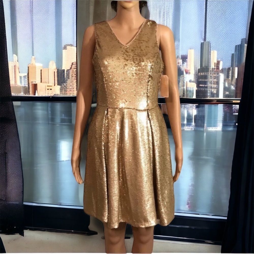 Gold Matte Sequin Fit and Flare